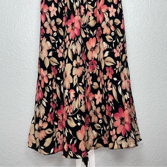Charter Club Silk Floral Print Round Neck Sleeveless Maxi Dress Black Size 8 - Picture 4 of 9